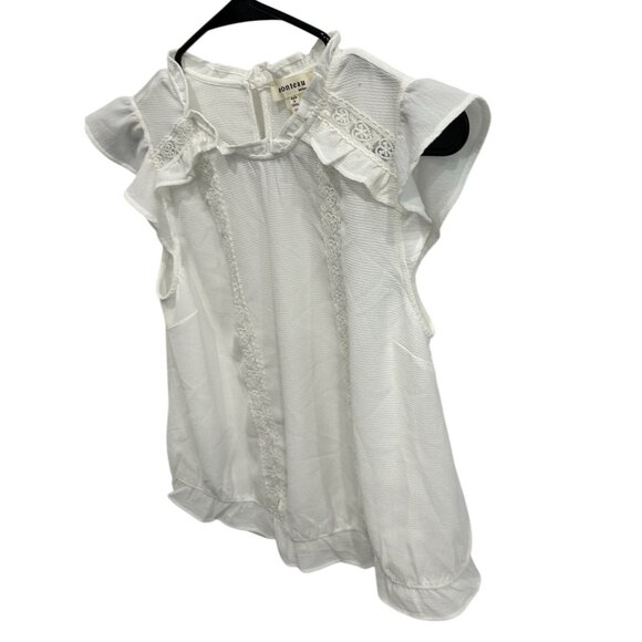 Monteau Los Angeles Womens White Medium Lace Trim Flutter Sleeve Top Sz Medium - Picture 3 of 9